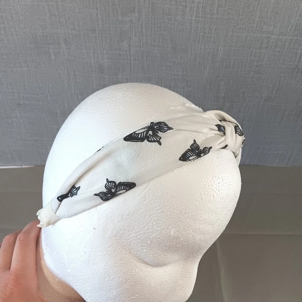 Top Knot Headband White BUTTERFLY Boho Beach Cottagecore Fairycore Dainty Whimsy